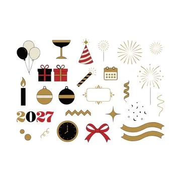 New Year 2027 Celebration Elements Collection with Decorative Numbers, Part.. 스톡 일러스트
