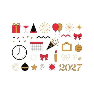 New Year 2027 Celebration Elements Collection with Decorative Numbers, Part.. 스톡 일러스트