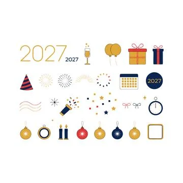 New Year 2027 Celebration Elements Collection with Decorative Numbers, Part.. 스톡 일러스트