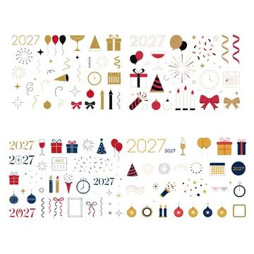 New Year 2027 Celebration Elements Collection with Decorative Numbers, Part.. イラスト素材
