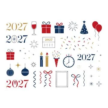 New Year 2027 Celebration Elements Collection with Decorative Numbers, Part.. イラスト素材