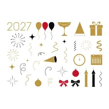 New Year 2027 Celebration Elements Collection with Decorative Numbers, Part.. Stockillustratie