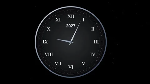 New year 2027 clock countdown with spinning hands background loop Stock Footage 347404340