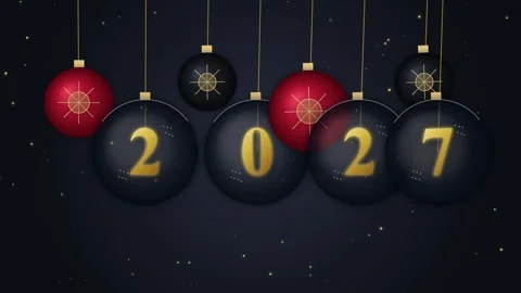 New year 2027 concept with glossy hanging baubles and golden sparkles backg.. Stock Footage 346374866