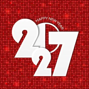 New Year 2027 concept on red shining rounds luxury background. Christmas Stock Illustration