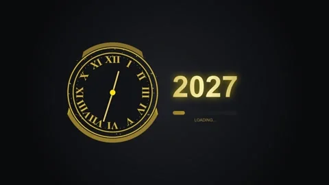 New year 2027 countdown animation with golden clock and loading bar on blac.. Video stock 346452840