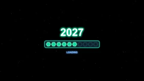 New Year 2027 Hexagonal Loading Bar Countdown and Starry Background Stock Footage 344682344