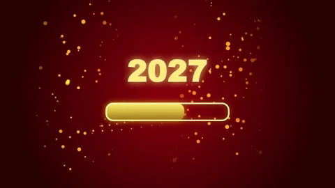 New year 2027 loading motion graphic on red background with golden particles. 스톡 동영상 346243911