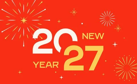 New Year 2027 - vector celebration banner with fireworks. Stock Illustration