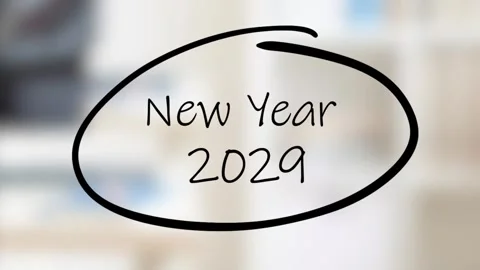 New Year 2029 Handwriting using black marker on glass Stock Footage 320841822