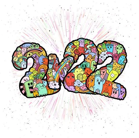 New year 2K22. Monster doodle date. Ornate holiday symbol. Stock Illustration