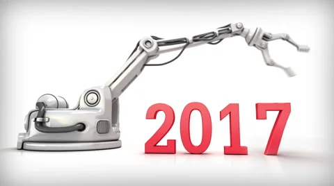 New Year 3d animation. Intelligent  robot changes calendar date 2016 for 2017 Stock Footage 67232347