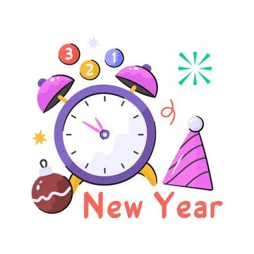New year alarm clock with countdown denoting concept flat icon of happy new year Illustrazione stock