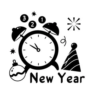 New year alarm clock with countdown denoting concept flat icon of happy new year イラスト素材