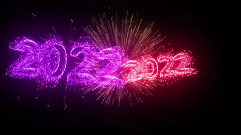 New year and Christmas 2022 fireworks text Stock Footage