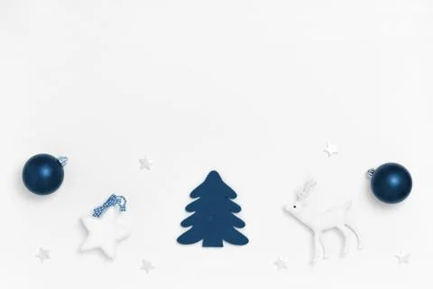 New Year and Christmas composition. Frame on white background. Top view, flat Stock Photos