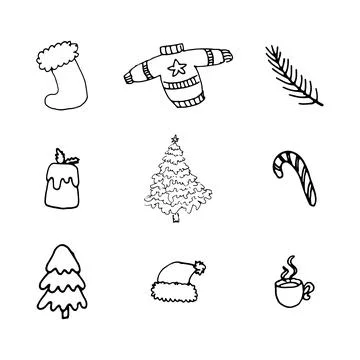 New Year and Christmas  elements in trendy dodole style Stock Illustration