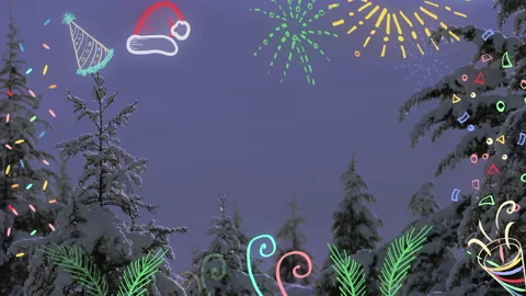 New Year and Christmas Frame Template. Loop Frame Design in Neon Led Lights. Stock Footage 167869973