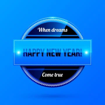 New Year and Christmas label on blue background Stock Illustration