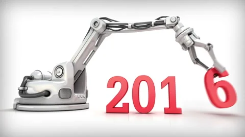New Year and High Technology. 3d animation. Robot changes date 2015 for 2016 Stock Footage 55642702