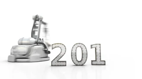 New Year and High Technology. Industrial robot makes calendar date 2017 Stock Footage 67385080