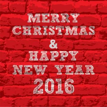 New year and merry christmas write on wall greeting vector Illustrazione stock