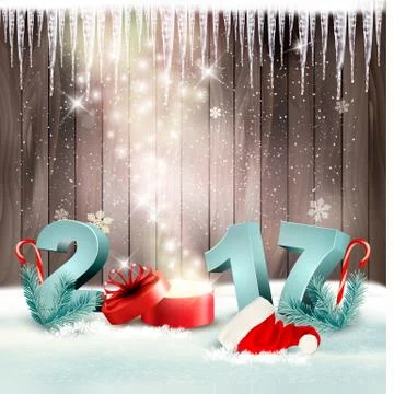 New Year background with a 2017 and magic box. Vector. Stock Illustration