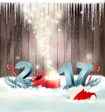 New Year background with a 2017 and magic box. Vector. Stock Illustration