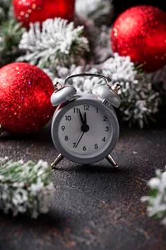 New year background with alarm clock Stock Photos
