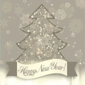 New year background with christmas tree and snowflakes Stock Illustration