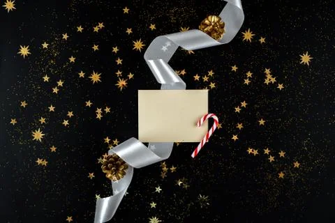 On a New Year background envelope with greetings and candy Stock Photos