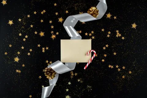 On a New Year background envelope with greetings and candy Stock Photos