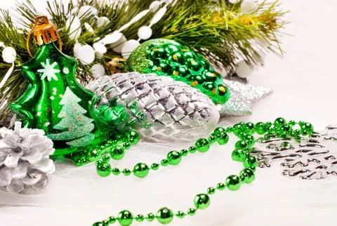 New year background with fur tree decorations Stock Illustration