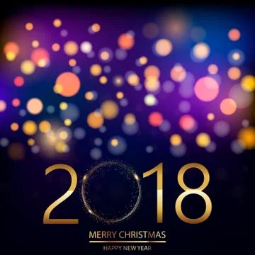 New Year background with glowing lights text on defocused lights background. Stock Illustration