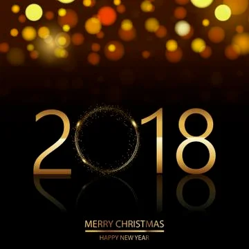 New Year background with glowing lights text on defocused background. Vector. Stock Illustration