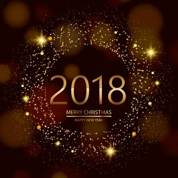 New Year background with glowing lights text on defocused background. Stock Illustration