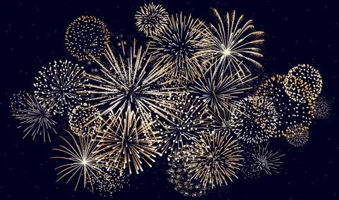 New Year background with gold vector fireworks Stock Illustration
