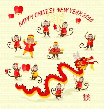 New Year Background with Monkey 스톡 일러스트