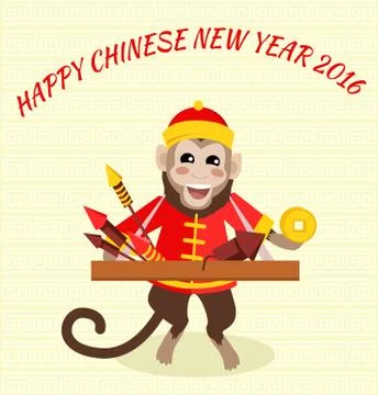 New Year Background with Monkey 스톡 일러스트