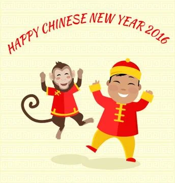 New Year Background with Monkey 스톡 일러스트