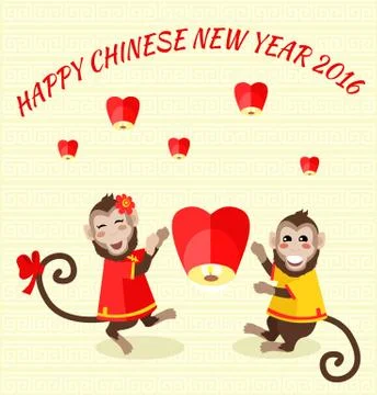 New Year Background with Monkey 스톡 일러스트