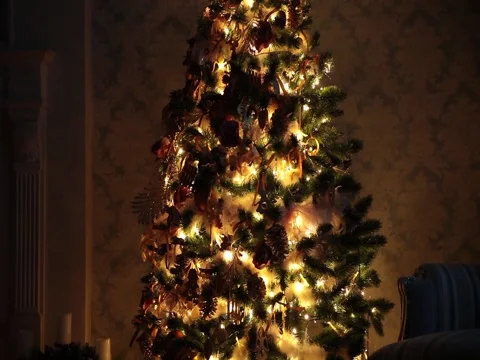 New Year background with presents and flashing garland on the tree Stock Footage 80876385