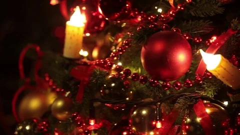 New Year background with presents and flashing garland on the tree Stock Footage 80898142