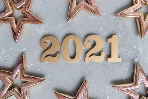 New year background with shiny golden numbers 2021. Minimalistic concept . Stock Photos