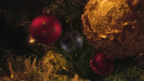 New year background. Smooth motion camera through Christmas tree and decoration Stock Footage 220959083