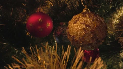 New year background. Smooth motion camera through Christmas tree and decoration Stock Footage 254075341