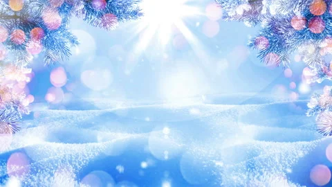 New year background. Winter trees with snowflakes, stars, bokeh and snow. Vidéo 99340266
