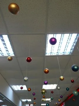 New year balls under ceiling Foto stock