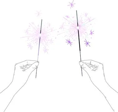 New Year Bengal fire set drawing Birthday clip art hands holding sparkler Stock Illustration