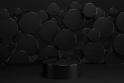 New year black abstract stage mockup - black glossy plastic podium mockup, fl Stock Photos
